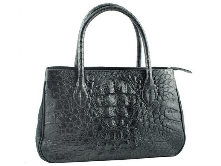 Exotic Caiman Black Leather Bag